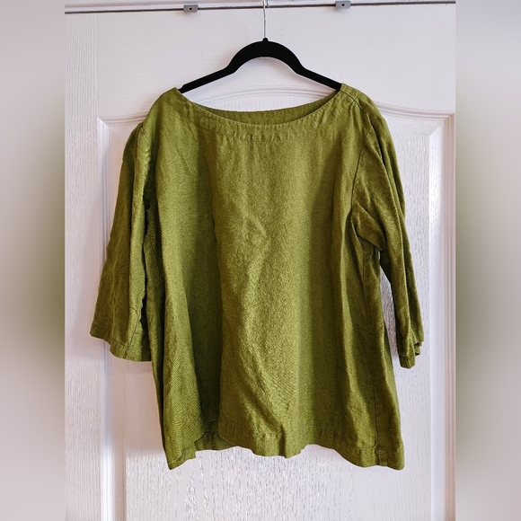 notPERFECTLINEN Tops - notPERFECTLINEN linen 3/4 sleeve loose moss green January top, size M